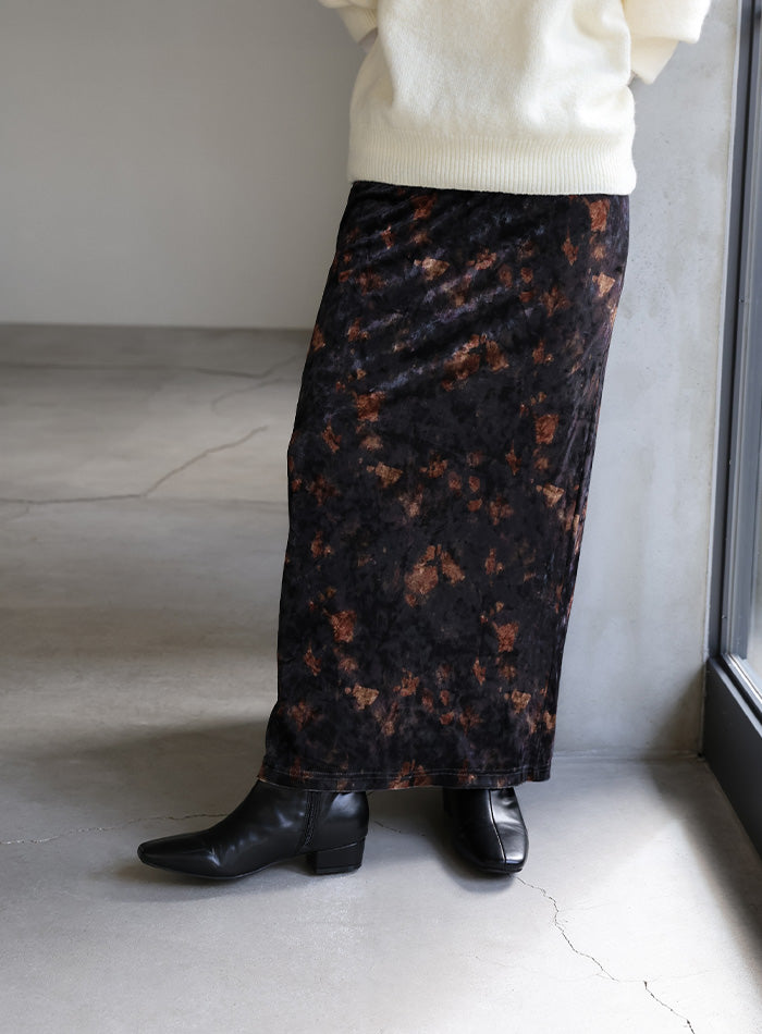 タイダイベロアナロースカート