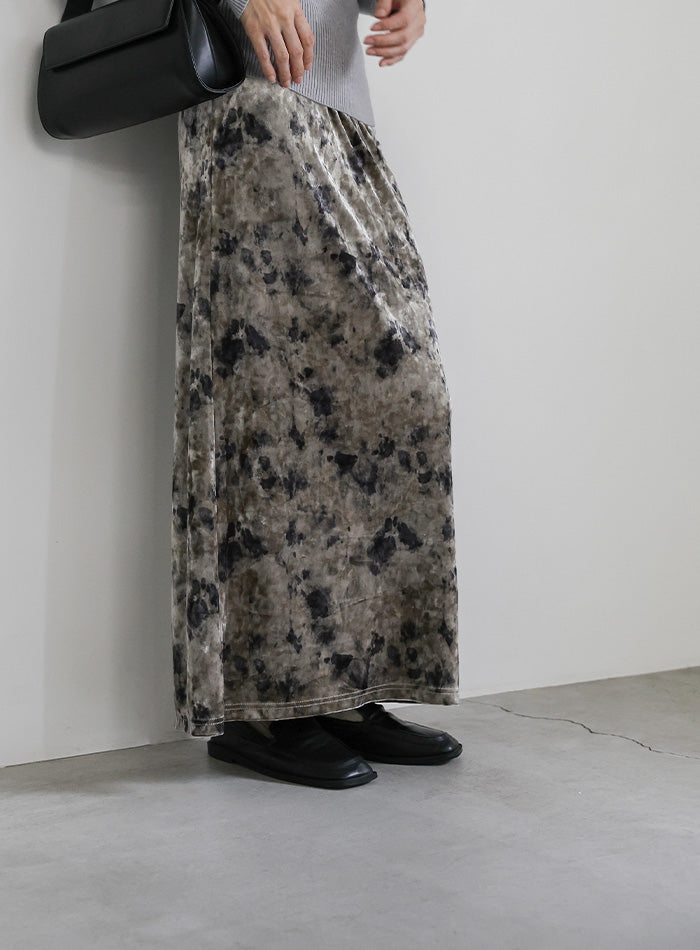 タイダイベロアナロースカート