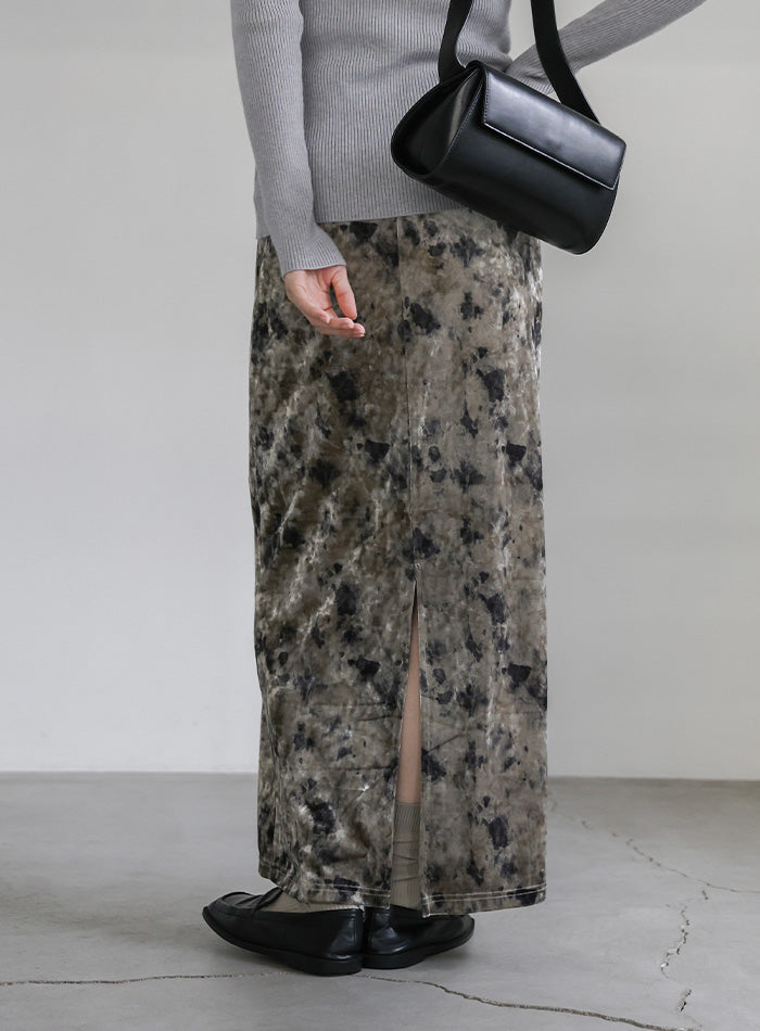 タイダイベロアナロースカート