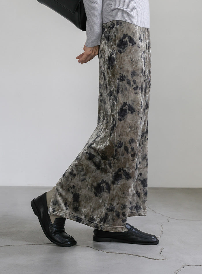 タイダイベロアナロースカート