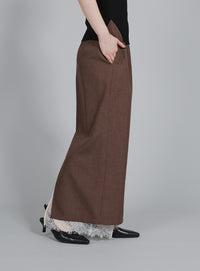 【Et】Lace-Layered Back Slit Skirt