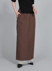 【Et】Lace-Layered Back Slit Skirt