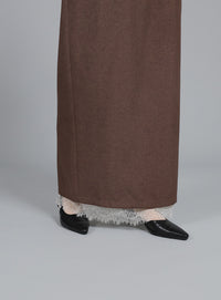 【Et】Lace-Layered Back Slit Skirt