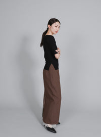 【Et】Lace-Layered Back Slit Skirt
