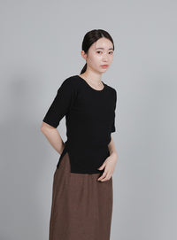 【Et】Lace-Layered Back Slit Skirt