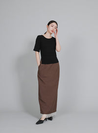 【Et】Lace-Layered Back Slit Skirt