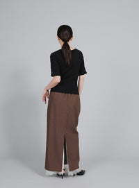 【Et】Lace-Layered Back Slit Skirt