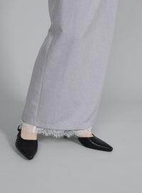 【Et】Lace-Layered Back Slit Skirt