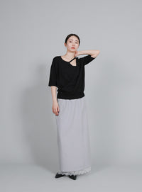 【Et】Lace-Layered Back Slit Skirt