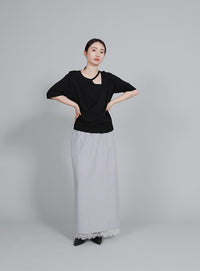 【Et】Lace-Layered Back Slit Skirt