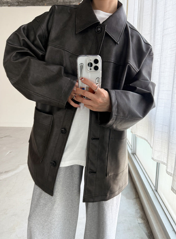 select moca ステンカラーフェイクレザージャケット【by SON】 ステンカラーフェイクレザージャケット【by SON】 – SELECT MOCA