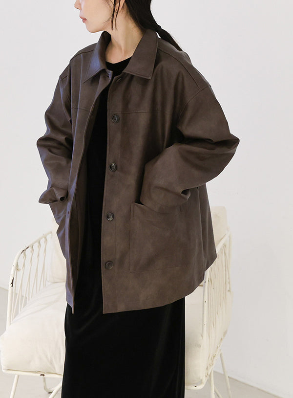 ステンカラーフェイクレザージャケット【by SON】