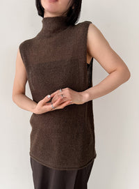 ハイネックシアーノースリーブロングニット【by SON】