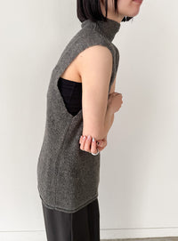 ハイネックシアーノースリーブロングニット【by SON】