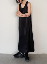 ラウンドネックサテンロングワンピース【セットアップ対応】【by SON】