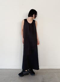 ラウンドネックサテンロングワンピース【セットアップ対応】【by SON】