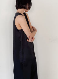 ラウンドネックサテンロングワンピース【セットアップ対応】【by SON】