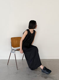 ラウンドネックサテンロングワンピース【セットアップ対応】【by SON】