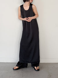 ラウンドネックサテンロングワンピース【セットアップ対応】【by SON】