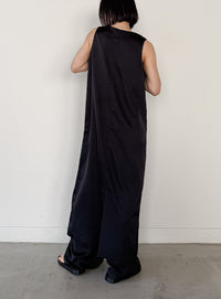 ラウンドネックサテンロングワンピース【セットアップ対応】【by SON】