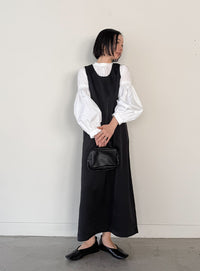 ラウンドネックサテンロングワンピース【セットアップ対応】【by SON】