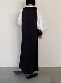 ラウンドネックサテンロングワンピース【セットアップ対応】【by SON】