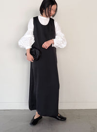 ラウンドネックサテンロングワンピース【セットアップ対応】【by SON】