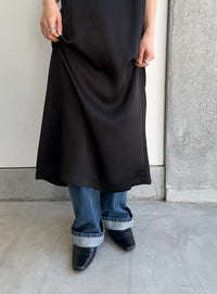 ラウンドネックサテンロングワンピース【セットアップ対応】【by SON】