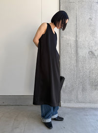 ラウンドネックサテンロングワンピース【セットアップ対応】【by SON】