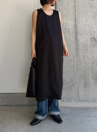 ラウンドネックサテンロングワンピース【セットアップ対応】【by SON】