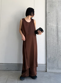 ラウンドネックサテンロングワンピース【セットアップ対応】【by SON】