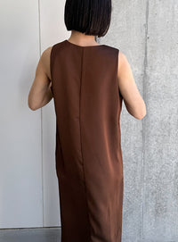 ラウンドネックサテンロングワンピース【セットアップ対応】【by SON】