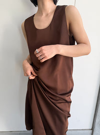 ラウンドネックサテンロングワンピース【セットアップ対応】【by SON】