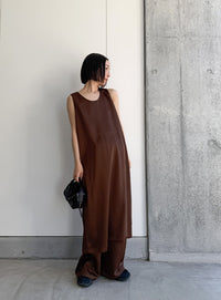 ラウンドネックサテンロングワンピース【セットアップ対応】【by SON】