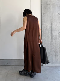 ラウンドネックサテンロングワンピース【セットアップ対応】【by SON】