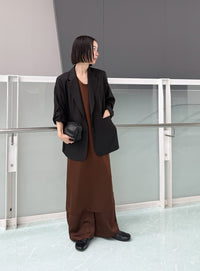 ラウンドネックサテンロングワンピース【セットアップ対応】【by SON】