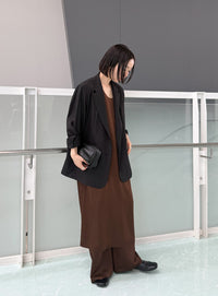 ラウンドネックサテンロングワンピース【セットアップ対応】【by SON】