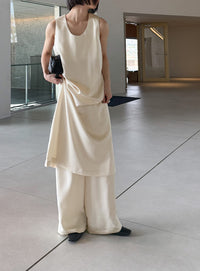 ラウンドネックサテンロングワンピース【セットアップ対応】【by SON】