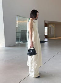 ラウンドネックサテンロングワンピース【セットアップ対応】【by SON】