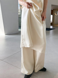 ラウンドネックサテンロングワンピース【セットアップ対応】【by SON】