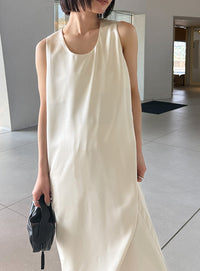 ラウンドネックサテンロングワンピース【セットアップ対応】【by SON】