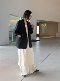 ラウンドネックサテンロングワンピース【セットアップ対応】【by SON】