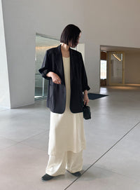 ラウンドネックサテンロングワンピース【セットアップ対応】【by SON】