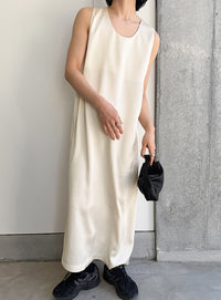 ラウンドネックサテンロングワンピース【セットアップ対応】【by SON】