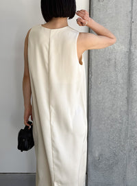 ラウンドネックサテンロングワンピース【セットアップ対応】【by SON】