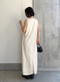 ラウンドネックサテンロングワンピース【セットアップ対応】【by SON】