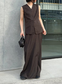 フロントタックIラインロングスカート【セットアップ対応】【by SON】