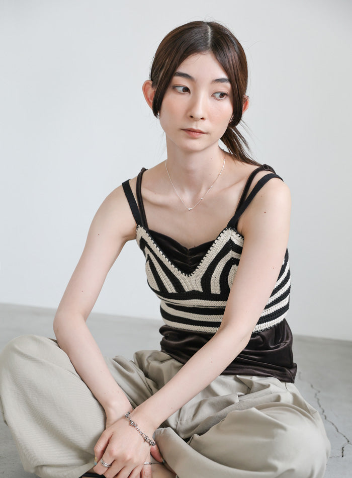メッシュ編みボーダービスチェ