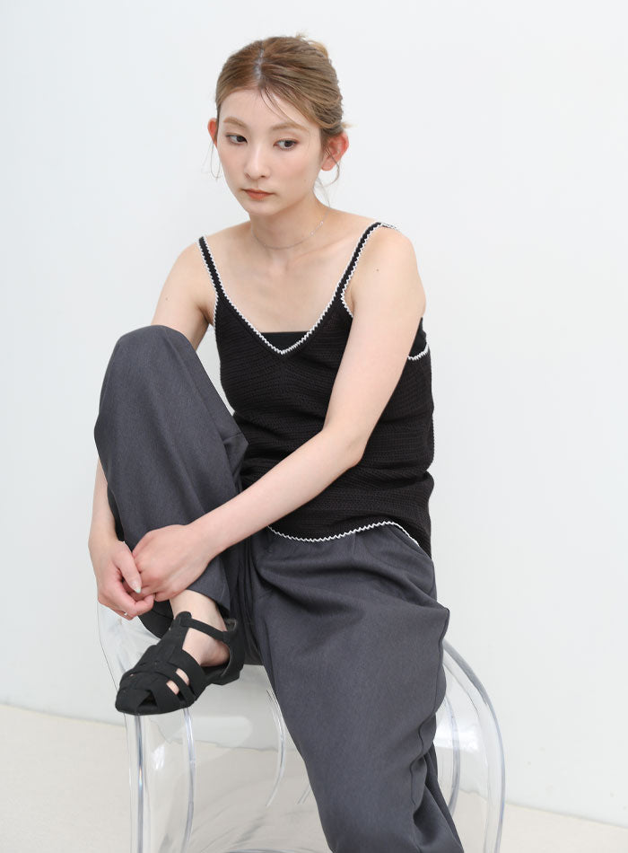 リネンタッチバイカラーパイピングニットキャミ – SELECT MOCA
