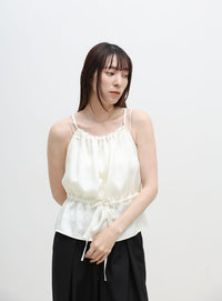 ウエストドロストサテンギャザーキャミ